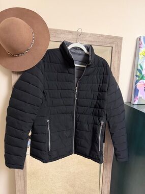 Nautica Black Quilted Puffer Jacket with Silver Zippers